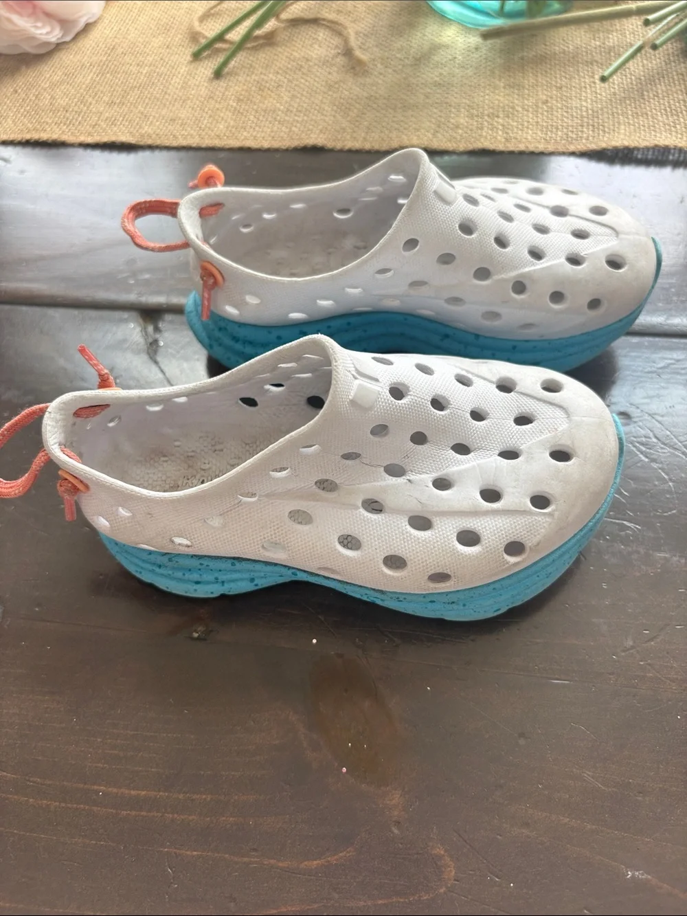 Kids White Water Shoes with Blue Sole — Slip-On Quick-Dry